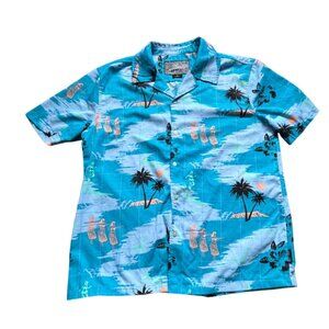 Brooklyn Cloth MFG Co Mens Hawaiian Style Button Front Shirt-Blue-M-GUC